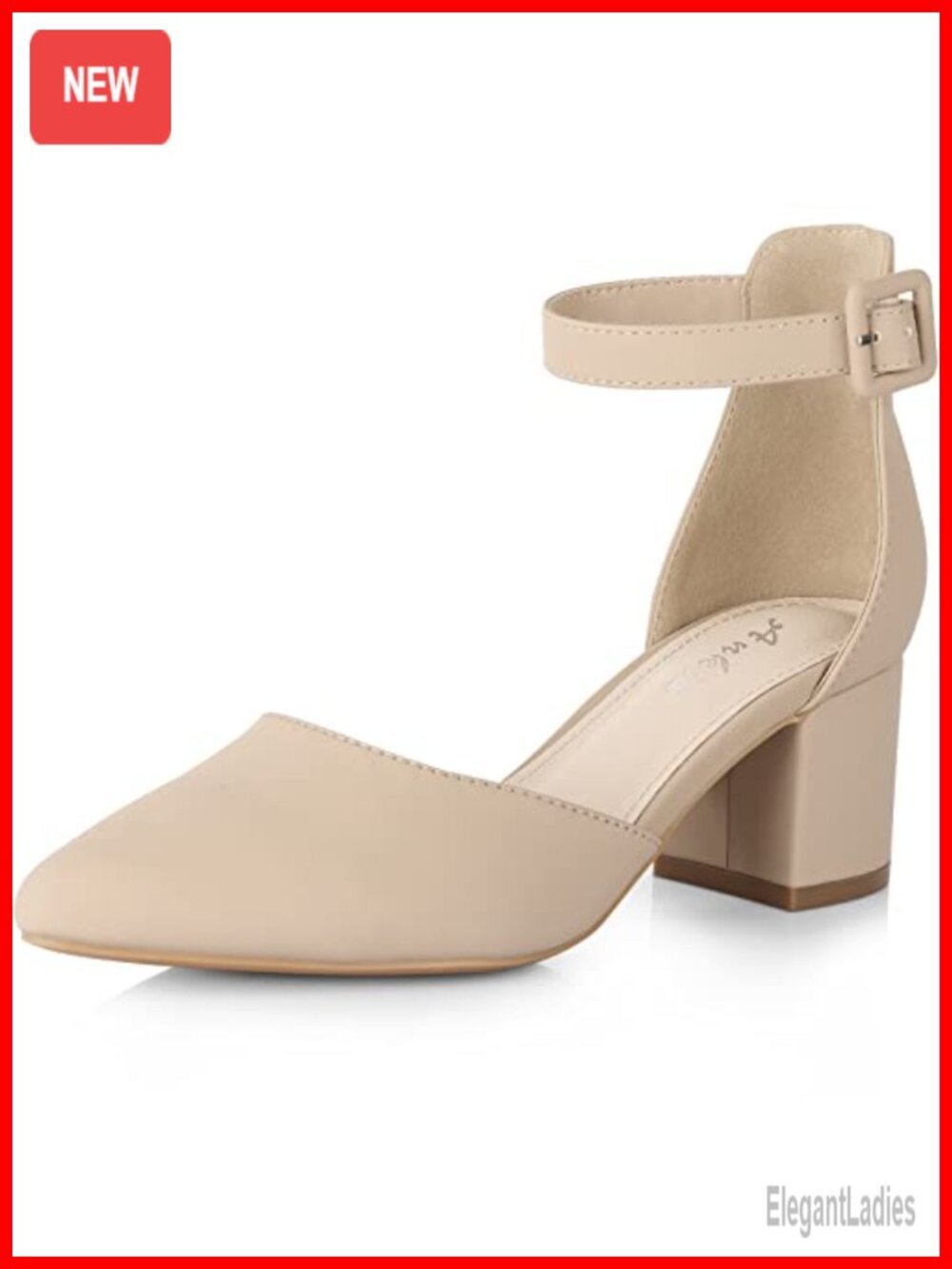 Closed Toe Pointed Heels with Ankle Strap Block Chunky Heel 2.25 Inch